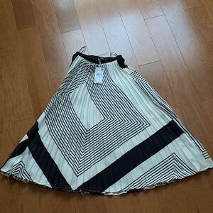 Mango Black and White Geometric Midi Skirt